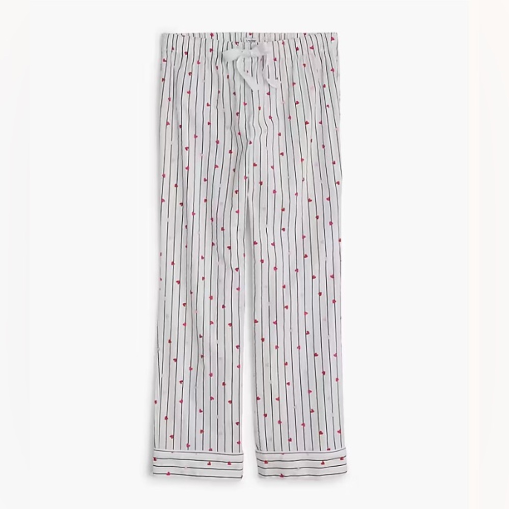 J. Crew White Pajama Pants with Black Stripes with hearts